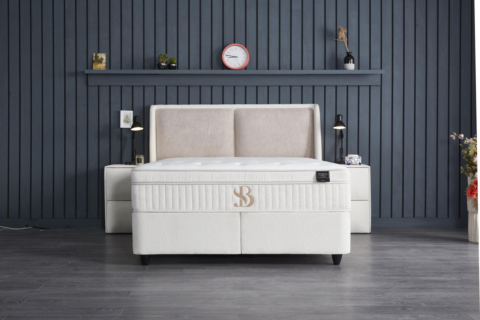 Boxspringbett 'TwinBedd' von SkyBedd mit Matratze und Stauraum, perfekt für günstigen Komfort, präsentiert bei SkyHome24.de.