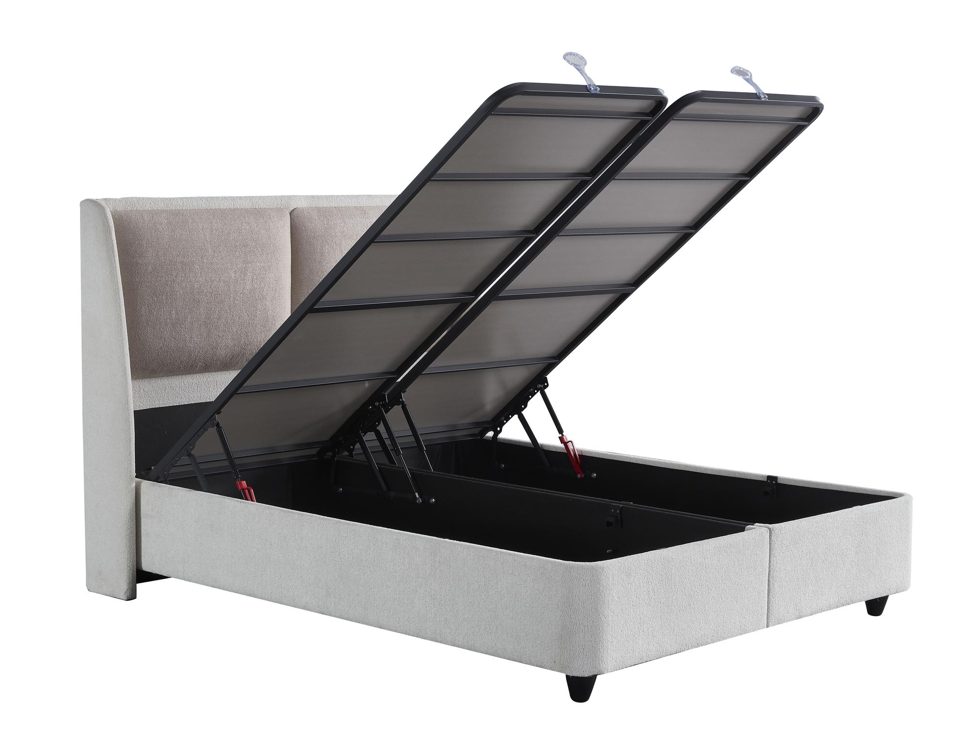 Boxspringbett 'TwinBedd' von SkyHome24.de mit integrierter Matratze und Stauraum, ideal für günstigen, komfortablen Schlaf mit moderner Technologie.