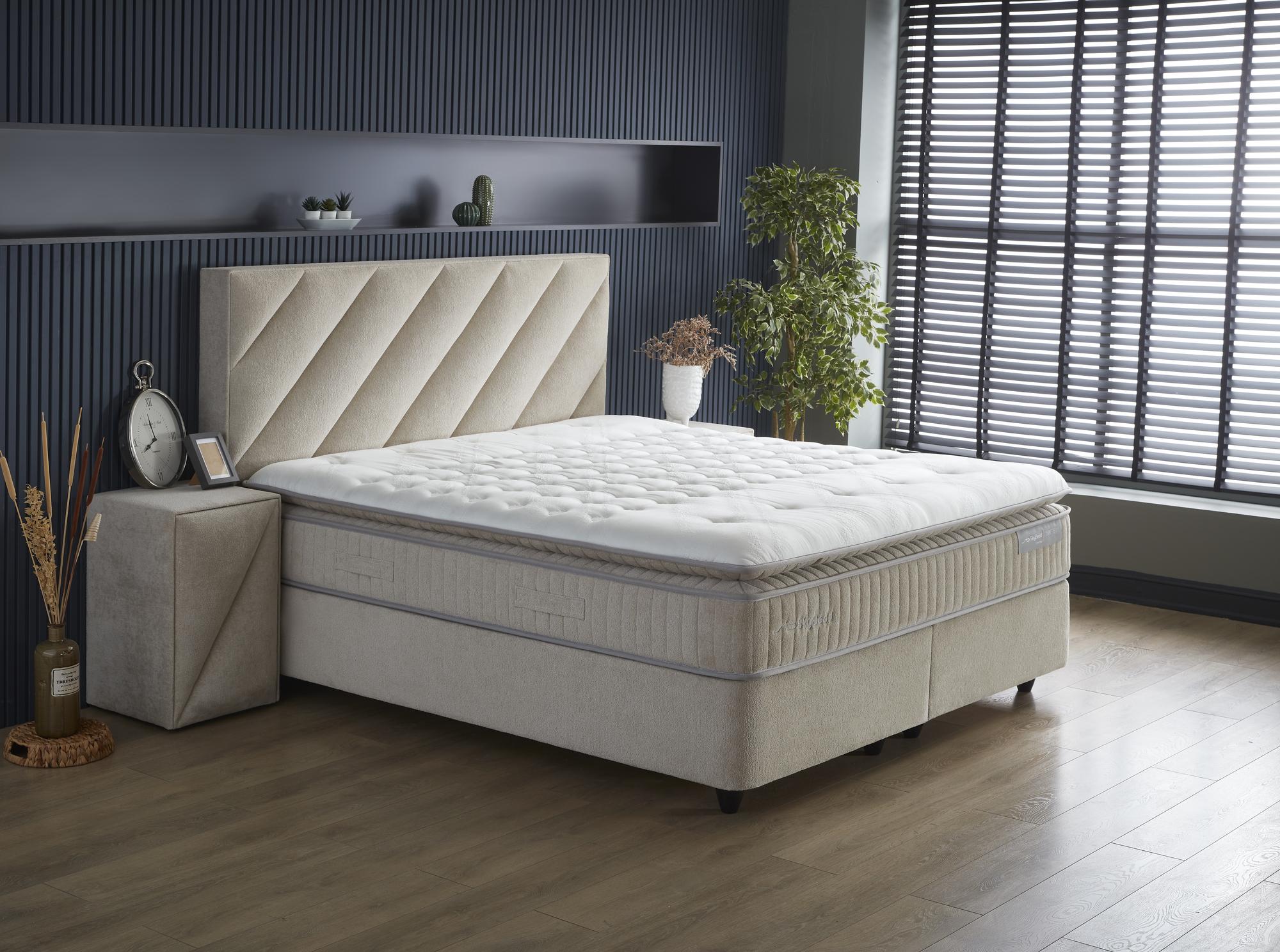 Boxspringbett 'ShineBedd' SkyBedd mit weicher Matratze und integriertem Stauraum, ideal für komfortablen Schlaf. Erhältlich bei SkyHome24.de zu günstigen Preisen.
