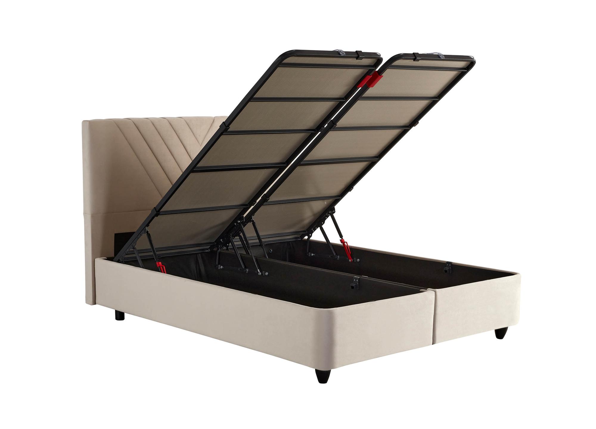 Boxspringbett 'IdaBedd' in Beige/Creme mit integrierter Stauraummöglichkeit, inklusive ergonomischer ModeBedd-Matratze, bei SkyHome24.de günstig erhältlich.