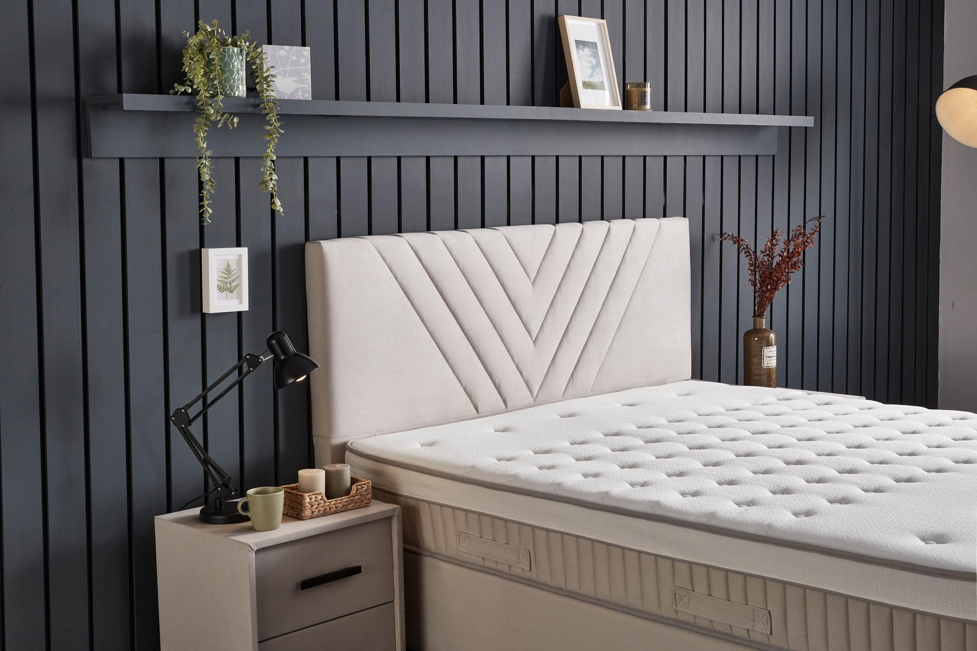 Boxspringbett 'IdaBedd' SkyBedd in Beige mit ergonomischer Matratze und integriertem Stauraum, ideal für Komfort und Erholung, erhältlich bei SkyHome24.de zu günstigen Preisen.