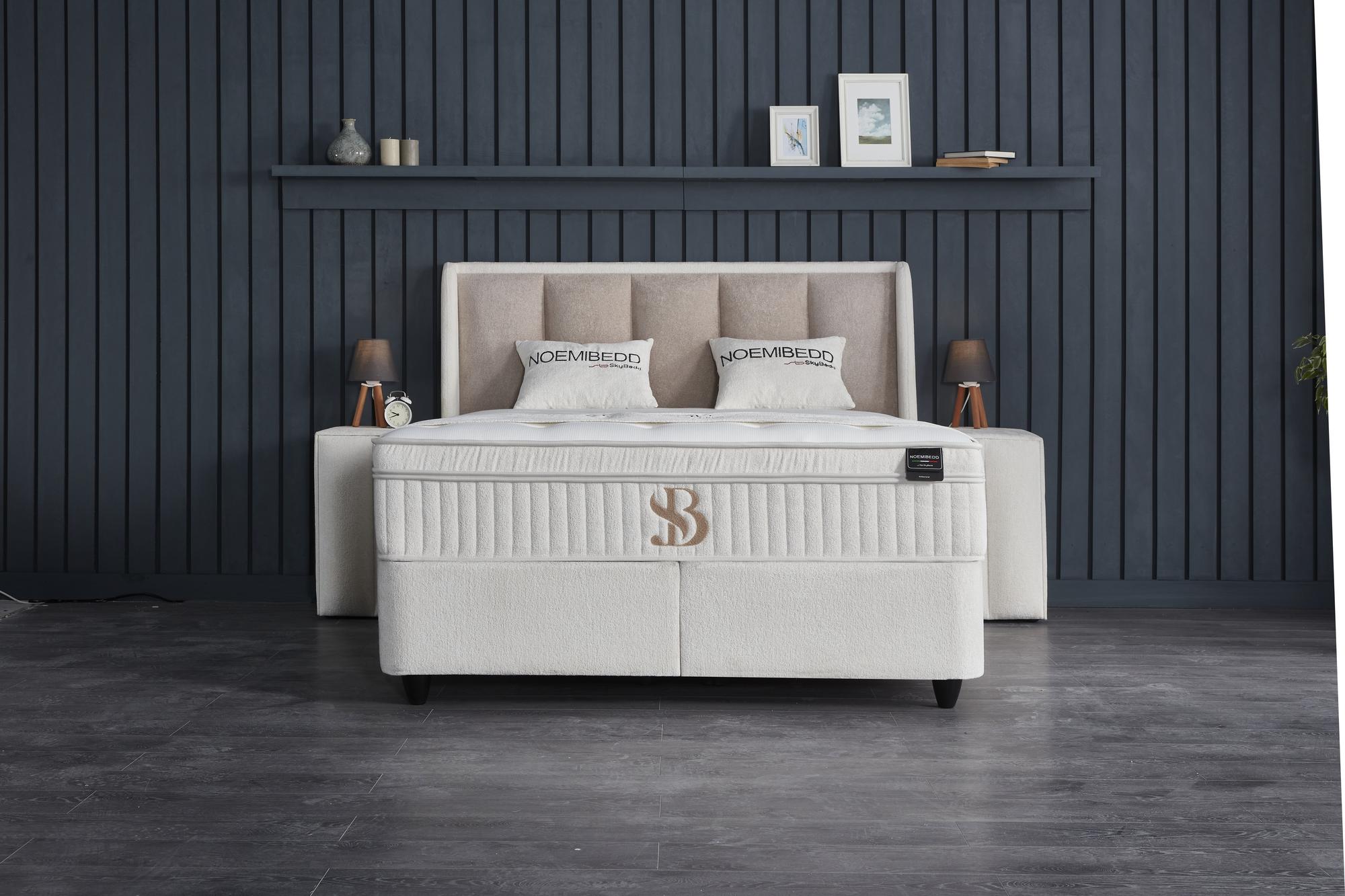 Boxspringbett 'NoemiBedd' von SkyBedd mit integrierter Matratze und Stauraum, ideal für komfortablen, günstigen Schlaf.