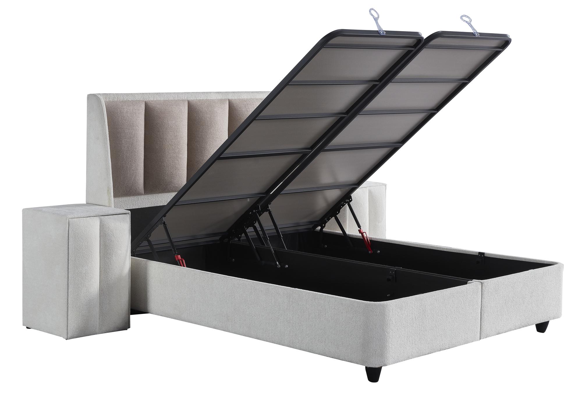 Boxspringbett 'NoemiBedd' von SkyHome24.de mit integriertem Stauraum, Matratze aus der SkyBedd-Kollektion, bietet günstigen, hochwertigen Schlafkomfort mit modernem Design.